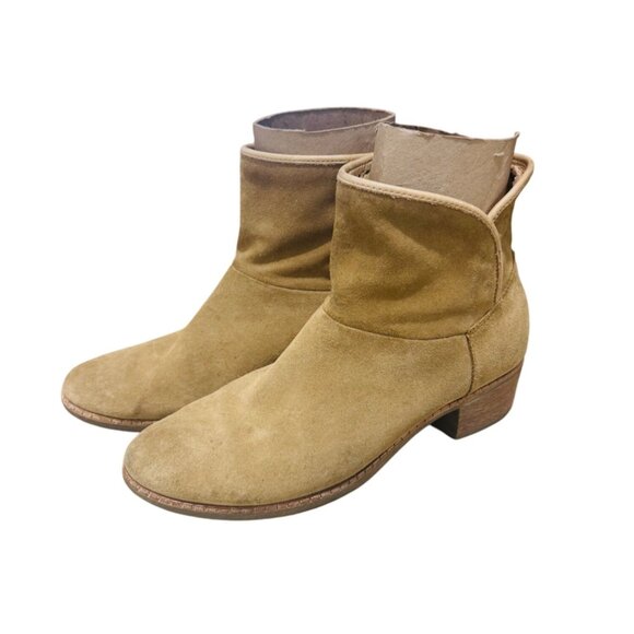 UGG Western Ankle Boots Cowgirl Tan Suede Round Toe Block Heel Casual Shoe Boho - Picture 1 of 15